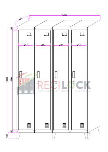Lockers Metálicos: 4 Cuerpos y 4 Puertas
